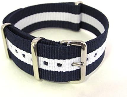 Navy White Military Style Nylon Wrist Watch Band 16mm