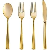 Gold Plastic Cutlery Set, 160 Pack Disposable Silverware Set, Heavy Duty Bulk Disposable Cutlery Set Includes 80 Forks, 40 Kn