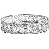 Round Mirror Tray for Coffee Table, Perfume, Makeup, and Vanity - Decorative Organizer for Dresser Tops (Silver, 11.8 in)