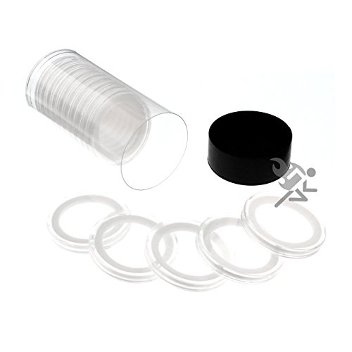 Black Lid Capsule Tube & 15 Air-Tite X38mm White Ring Coin Holders for 1.5oz Silver Polar Bear