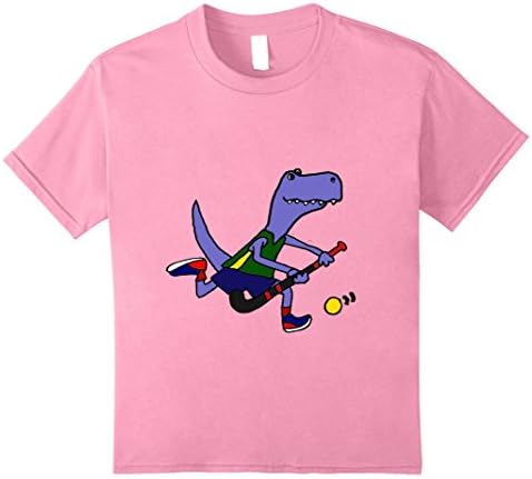 Kids Smilealottees Funny Blue T-rex Dinosaur Field Hockey T-shirt 8 Pink