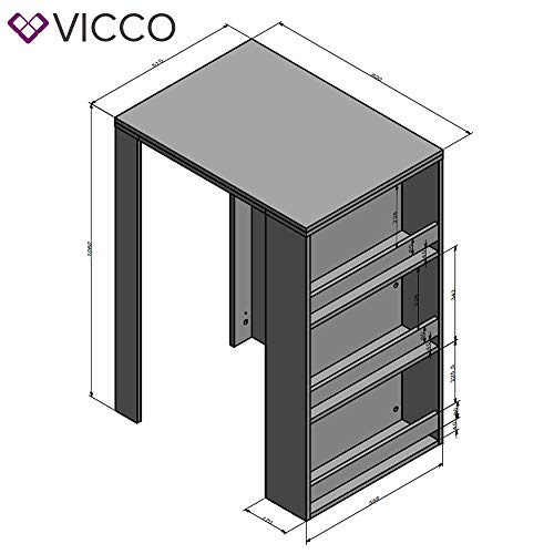 Vicco Bartisch Bar Weiß Anthrazit Tresen Bartresen Stehtisch Tisch Tresentisch Bistrotisch Küche mit 3 extra Fächern… – Bild 4