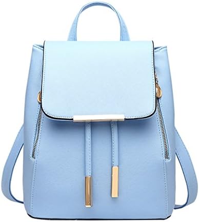 ABage Women's Leather Backpack Purse Casual Travel School Drawstring Flap Backpack, Light Blue