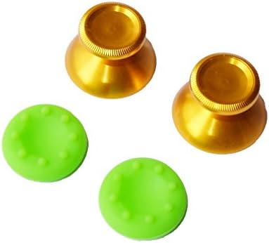 New Custom Gold Aluminum Alloy Metal Thumbstick Analog Stick and green Grips for Xbox 360 Controller