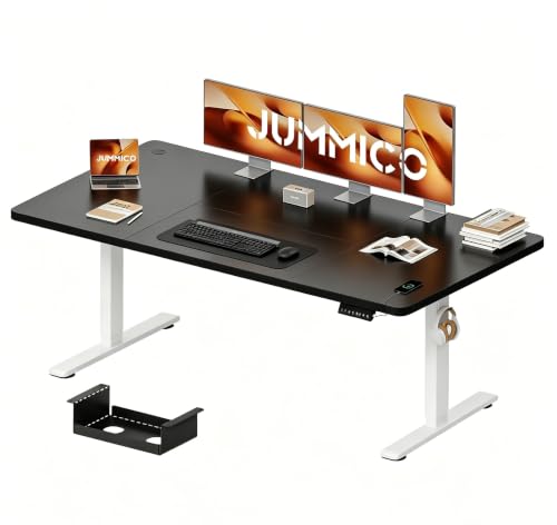 JUMMICO Höhenverstellbarer Schreibtisch 180×80 cm mit Kabelwanne & USB-A