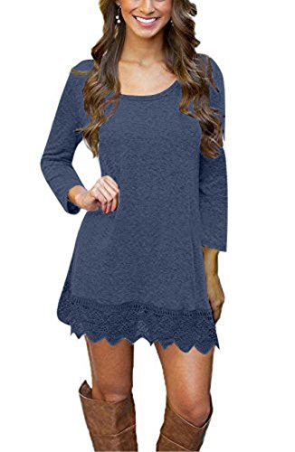 Our precious women s casual long sleeve lace hem a-line…