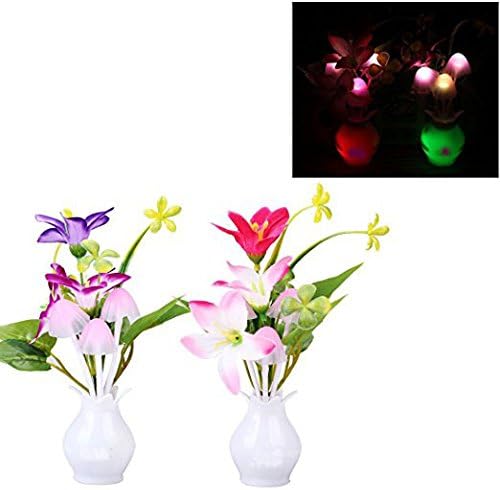 TZ 2PCS Kids Night light Color Changing Flower Plug In LED Mushroom Nightlight Wall Lights Romantic Dream Night Light Bed Lamp genial comfortable