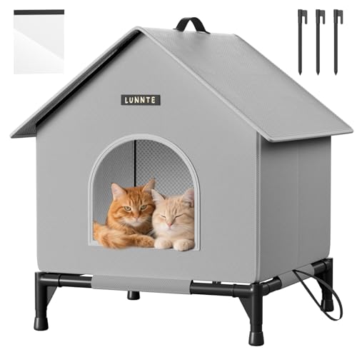 41gcLMW+O5L Outdoor Katzenhaus Mit Erhöhten Design, Wasserdicht Katzenhaus Für Draußen, Warm Hundehöhle Mit Türvorhang, Waschbar Hundehaus Tierheim Für Streuner Haustiere (Xl, Grau)