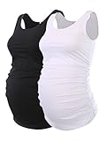 Liu & Qu Maternity Basic Tank Top Mama Clothes Neck Sleeveless Tops Women's Solid Side Ruching Vest (L, Blackwhite)