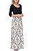 Zattcas Womens Dresses Contrast 3/4 Sleeve Empire Waist Floral Maxi Dress