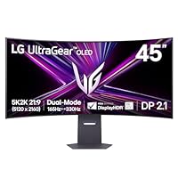LG 45GX950A-B 45-inch Ultragear 5K2K WUHD (5120 x 2160) OLED Curved Gaming Monitor, Dual-Mode, 165Hz, 0.03ms, NVIDIA G-Sync, AMD FreeSync Premium Pro, HDR True Black 400, USB Type-C 90W, DP2.1, Black