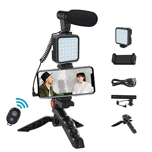 Smartphone Video Microphone Rig Kit with LED Light,Wireless Remote