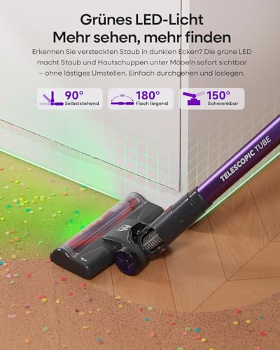 Cordless Vacuum Cleaner, 45Kpa/60Mins/450W Stick Vacuum Cleaner for Home, Anti-Tangle Vacuum Cleaners with Detachable Battery & Self-Standing, Lightweight Vacuum for Floor Carpet Pet Hair A03
