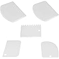 Jzszera Multi-Purpose Bowl & Cake Scraper, 5-Piece Flexible Plastic Dish & Dough Cutter, Kitchen Bench Scraper - White