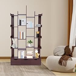 LOHISHILO 5 Tier Bookshelf Tall Bookcase Storage