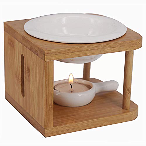 Singeek-Upgraded-100ML-Ceramic-Essential-Oil-BurnerWax-Melt-Warmer-with-Tea-Light-HolderCool-Home-Fragrance-Diffuser-for-Spa-Yoga-Meditation-Bamboo-Wood