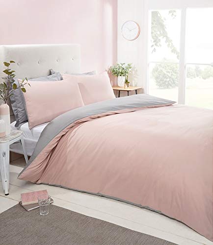 RayyanLinen REVERSIBLE Blush Pink Grey Silver Duvet Cover Bedding Set with Pillowcases (SUPER KING)