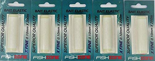 FISHZONE - 1000m (5 x 200m Spools) of BAIT ELASTIC - Available in Fine 0.10mm and Medium 0.20mm - For Baiting up Your Hookbaits (MEDIUM - 1000m of 0.20mm)