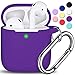 R-fun Compatible with AirPods Case Cover, Soft Silicone Protective Cover with Keychain for Women Men Compatible with Apple AirPods 2nd 1st Generation Charging Case, Front LED Visible,Purple