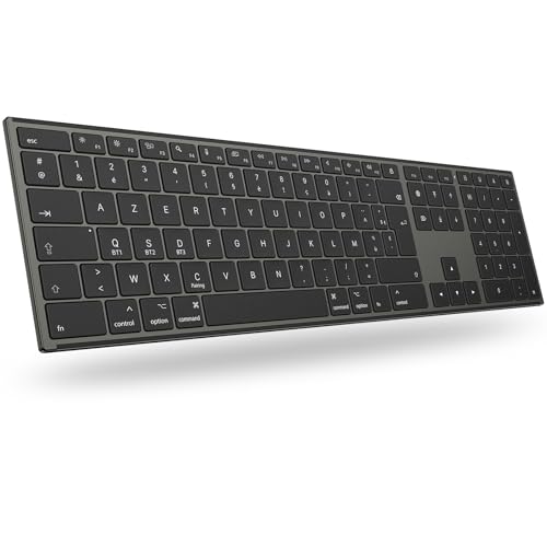OMOTON Clavier Bluetooth pour Mac, Clavier sans Fil Métal Rechargeable Multi-dispositifs avec 3 Canaux Bluetooth pour Apple Mac Pro/Mini, MacBook Pro/Air, iMac, AZERTY Français