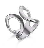 VNOX Stainless Steel Cuff Ring for Women Engagement Promise Engagement Marriage (stainless-steel(Silver), 7)