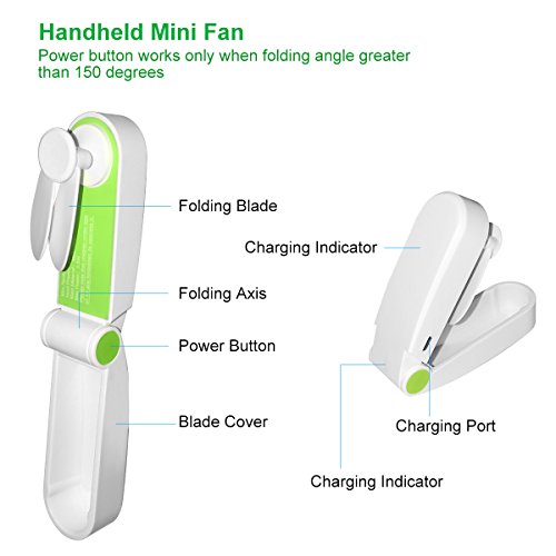 Foldable Handheld Mini Fan USB Rechageable Desktop Fan Portable Pocket Fan 2 Speeds Adjustable Personal Fan for Home Office Travel Outdoors