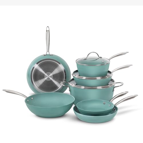 JadeCook Batería de Cocina de 10 piezas Juego de Cocina Acero Inoxidable Jade Chef Antiadherente con 6 Capas de Recubrimiento