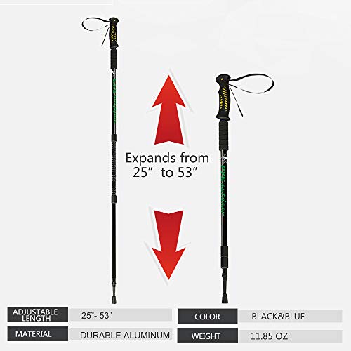 pys Trekking Telescopic Walking Poles - Adjustable Aluminium Lightweight Section Trekking Alpenstock, Ultralight & Comfortable with Shock-Absorbent, Quick Lock, 1 Pair (Black V2)