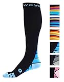 Compression Socks (1 pair) for Women & Men by Wave - Best For Running, Athletic Sports, Crossfit, Flight Travel, Maternity Pregnancy, Nursing (Black & Blue, L-XL)