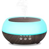 Simway Touch Button Essential Oil Diffuser 300mL, Aromatherapy Diffuser Humidifier with Ultrasonic Cool Mist and 7 LED lights Waterless Auto Shut-off Function - Wood Grain (Dark Brown)