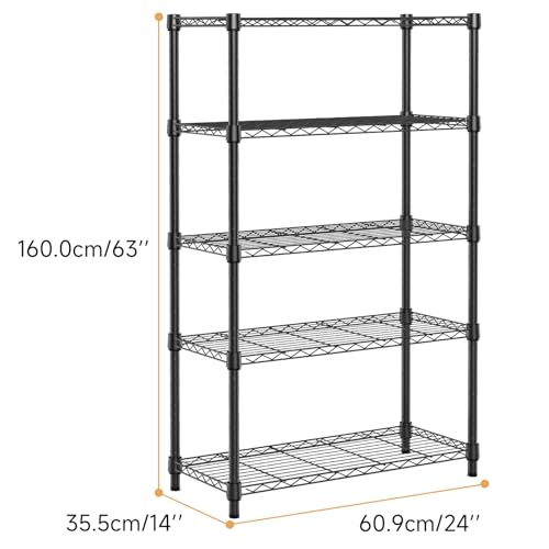 M MZG Heavy Duty Metal Shelving Unit with 5 Levels, up to 567 kg, Adjustable Shelves for Garage, Workshop and Warehouse, Studio, Black, 35 x 60 x 159 cm