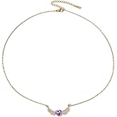 Kokoma Angel Heart Wing Pendant Necklace for Women Dainty Cubic Zirconia Love Heart Link Chain Adjustable Stacking Choker Necklace Fashion Jewelry