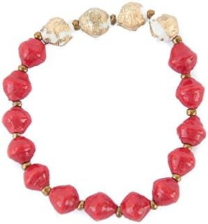 Red and Gold Recycled Paper Bead Bracelet Handmade with love in Uganda, Africa