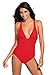 Shawhuwa Womens Sexy Retro V Neck Strappy One Piece Swimsuit Bathing Suit S Red