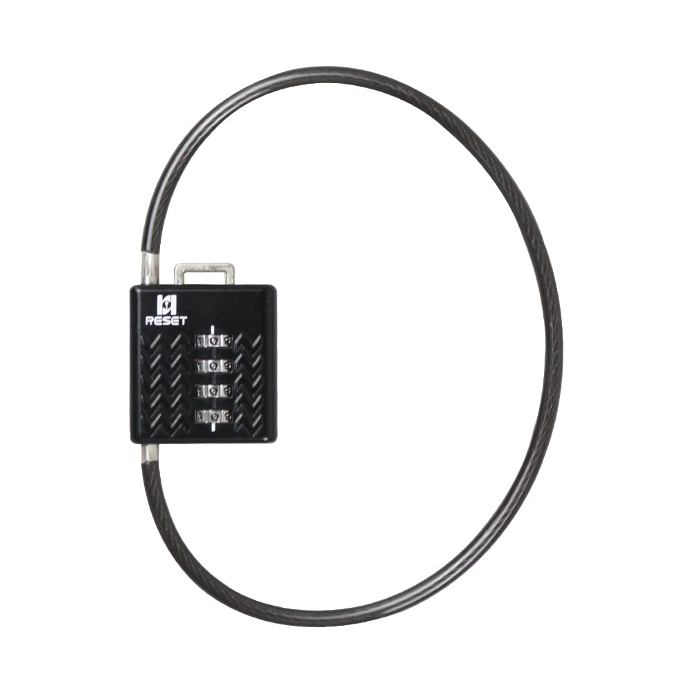 RESET-STS 4 Digit Combination Lightweight Security 40cm Cable Lock - Ideal for Bike, Helmet, Scooter, Gate, Shed, Suitcase - Black, 1 Pack