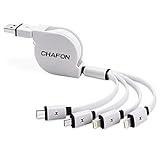 【Only Charging】Retractable 4 in 1 USB Cable,Chafon Multi Universal USB Charger Cable with 1xMicro USB/1xUSB C/2x8 Pin Lightning Connectors Works for iPhone,iPad and Android Smartphone(3.3ft/1m)