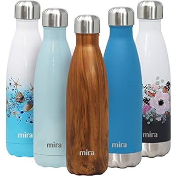 MIRA 17 Oz Stainless Steel Vacuum Insulated Water Bottle | Double Walled Cola Shape Thermos | 24 Hours Cold, 12 Hours Hot | Reusable Metal Water Bottle | Leak-Proof Sports Flask | Wood