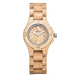Sentai Wood Watch, Womens Handmade Wrist Watch with Adjustable Band, Date Calendar, Luminous Pointer