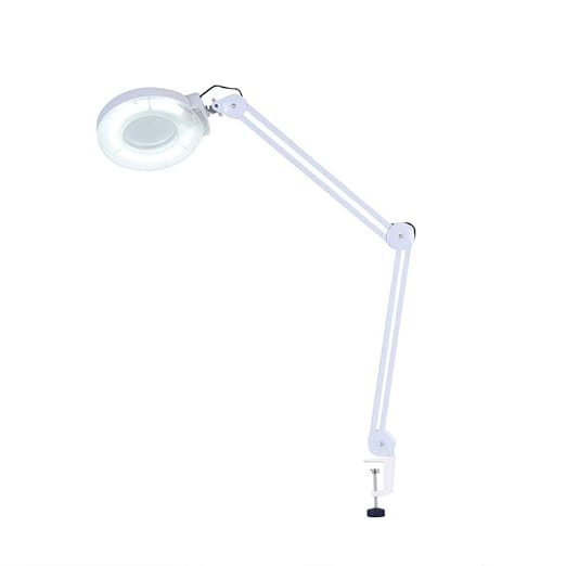 5x Lampada Led Lente Di Ingrandimento Lampada Da Tavolo Illuminata Luce Con Braccio Girevole A Morsetto Lettura Con Parapolvere Cosmetica Salon