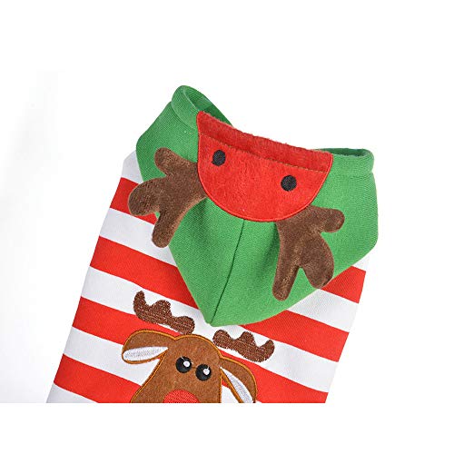 Christmas Pet Dog Puppy Hoodie Striped Style Warm Clothes Elk Dress Up Xmas Coat Dog Apparel Dog Jacket Small Dogs Pet Clothes for Dog Cat Puppy Coat Sweatshirt Sweater Dog Outfits (Red, M)