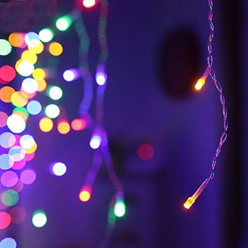 Bescita LED Window Curtain Icicle Fairy String Lights Golden Light Decorative Indoor Light String Bedroom Layout Lights Courtyard Decoration (Multicolor)