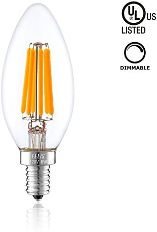 Felis Candelabra Dimmable LED Bulb, LED Filament Lamp Bulb, E12 E14 6W Candle Base 2700K 500 Lumens Candelabra LED Bulb C11 60W Equivalent Energy Saving Bulb, UL Listed, Energy Star