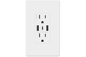 Amerisense GaN 30W 6Amp 3-Port USB Wall Outlet, 15 Amp Tamper-Resistant Receptacle with 2 Type A Port&1 USB Type C, USB Charger for iPhone/iPad/Samsung/LG/HTC, UL Listed