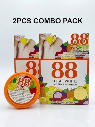 88 Total White Underarm Brightening Cream 2PCS COMBO PACK with Vitamin B3, Licorice Extract & Odour Control for Dark Underarms, Smooth Lightweight Daily Care Cream for Women and Men, 2x35g