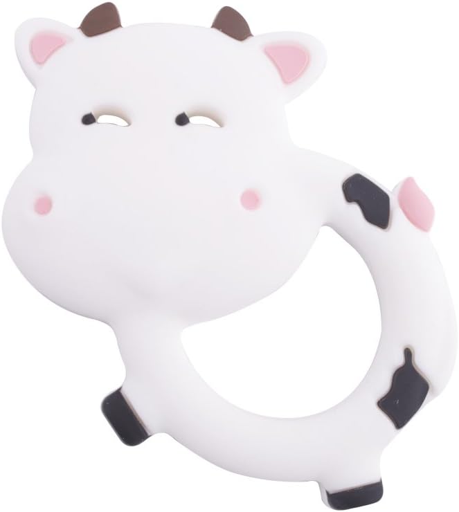 Baby Silicone Teether Infant Teething Toys Pendant BPA Free Can Chew Cow Textures Sensory Point Teething Accessories -White