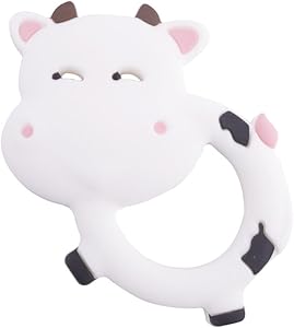Baby Silicone Teether Infant Teething Toys Pendant BPA Free Can Chew Cow Textures Sensory Point Teething Accessories -White