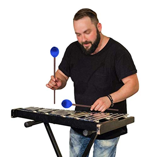 Vankcp Marimba Mallets, 1 Pair Medium Blue Hard Yarn Marimba Mallets and 1 Pair Rubber Mallets Sticks with Wood Handle for Percussion Marimba Playing Glockenspiel Marimba