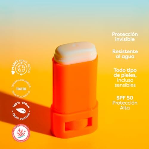 Babaria - Palito Solar Facial 50 | Alta Proteção com Aloe & Manteiga de Karité | Coral Friendly & Biodegradável | Resistente à água e ao suor | Vegan | Vara Solar para Crianças, 20g
