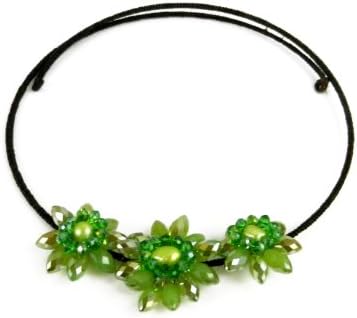Ploy! Sparkle floral Crystal Glass Beads Choker Necklace Handmade in Green KA5