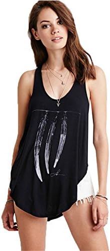 My Wonderful World Women's Street personality feather print backless word vest Black S